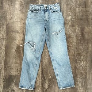 River Island Light Wash High Rise Straight Leg Distressed Mom Jeans Size UK8 US4